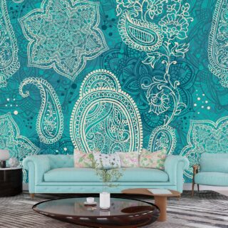 Blue Indian Paisley Pattern Wallpaper for Walls