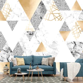 Grey and Golden Triangular Patterns Wallpaper Mural
