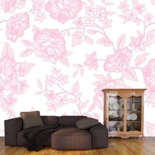 Beautiful Minimalist Pink Flowers on A White Background Wallpaper Mural