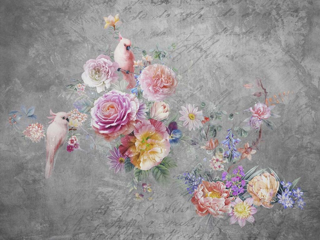 A Painting of Flowers and Birds Wallpaper for Wall - Magicdecor®
