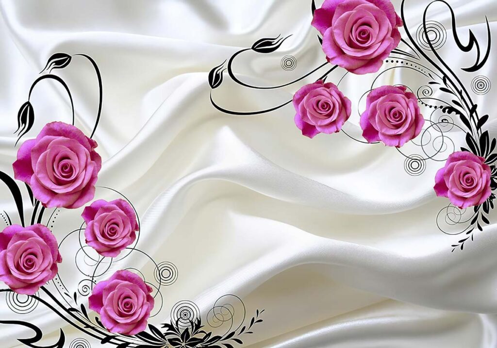White Satin with Pink Roses Wall Wallpaper - Magicdecor®