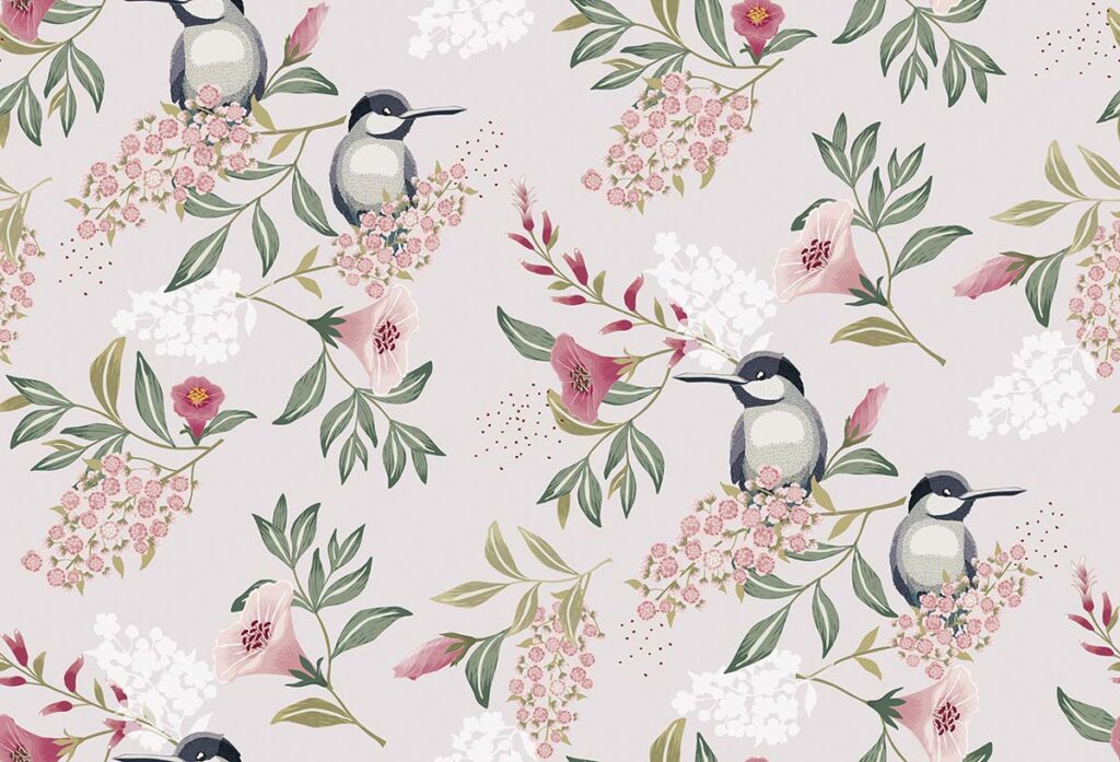 A Wallpaper Pattern of Birds Flowers and Leaves - Magic Decor