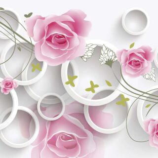 Pink Roses With 3D White Rings Wallpaper for Wall