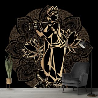 Black and Gold Krishna Wallpaper