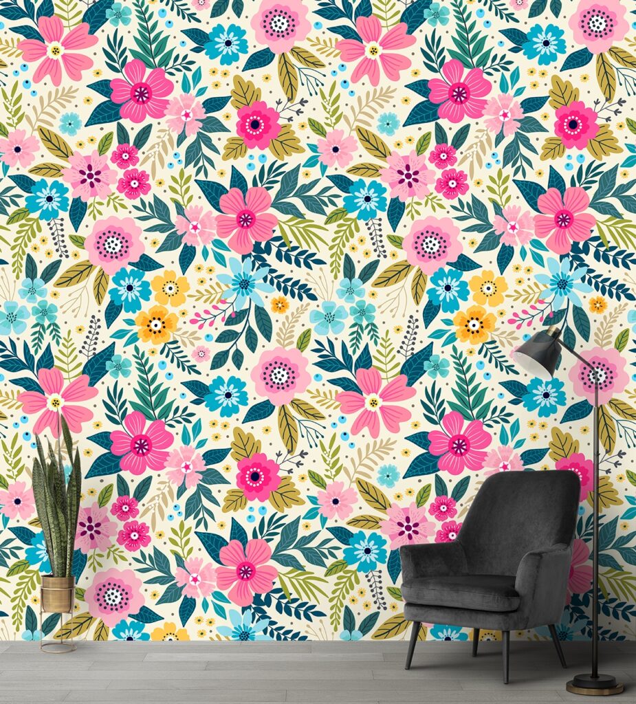 A Pattern of Leaves and Colorful Flowers for Wall - Magic Decor