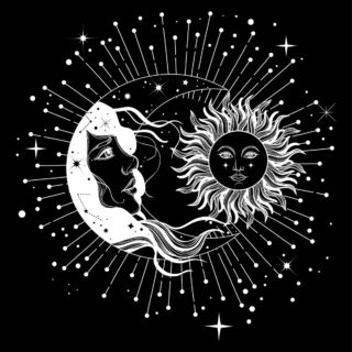 Black Wallpaper of Sun and Moon with Stars