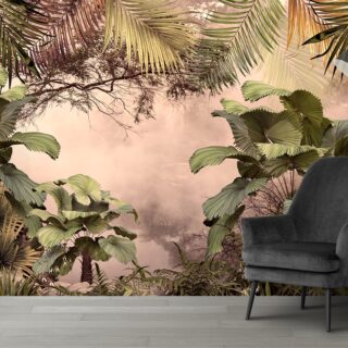 Tropical Oasis with Ruffled Fan Palm Wallpaper