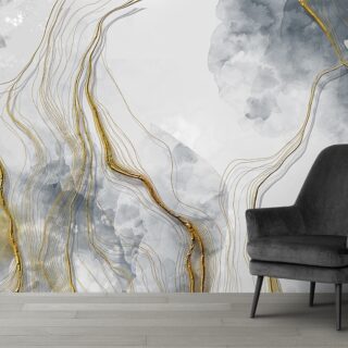 Grey and Gold Abstract Marble Wallpaper Mural
