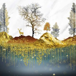 Mountain Wallpaper, Gold landscape with trees and mountains