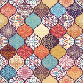 Bedroom Wallpaper, A colorful pattern of ornate shapes
