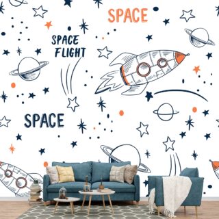 Rockets and Planets Kids Room Wallpaper