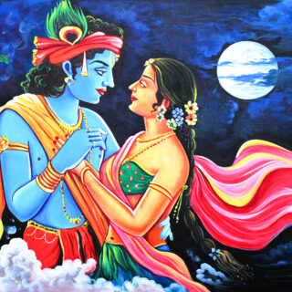 Radha Krishna and Celestial Moon Wallpaper