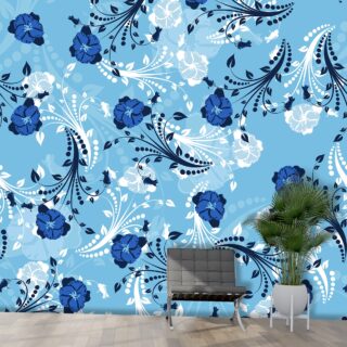 Blue and White Floral Pattern Wallpaper for Walls