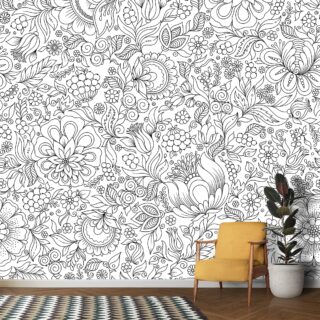 Guest Room Wallpaper, Black and White Flower Design