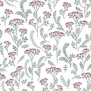 Bathroom Wallpaper - Pattern of red flowers and green leaves