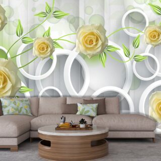 Wallpaper with Yellow Roses and White Rings for Wall