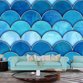 Blue Fish Scale Pattern Wallpaper for Walls