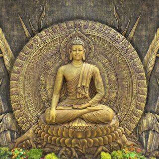 Golden Lotus Serenity: Meditating Buddha Rock Carving