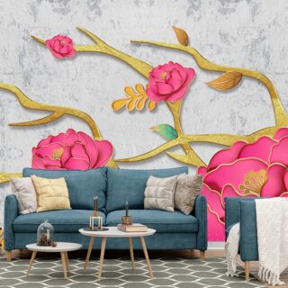 Golden Stems Roses Wallpaper Mural