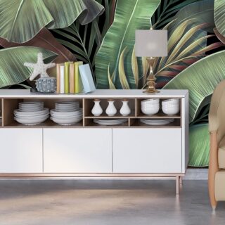 Guest Room Wallpaper, Banana Leaves