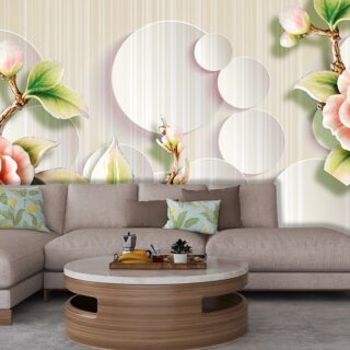 3D Flower and Circles Pattern Wallpaper Mural