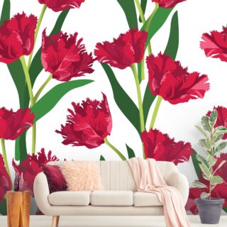 Enchanted Red Floral Pattern Mural Wallpaper