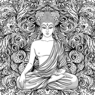 Black and White Buddha Wallpaper sitting in lotus position