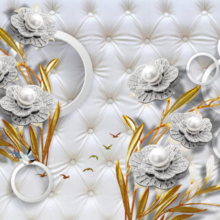 3D Jewelled Flowers Wallpaper Mural