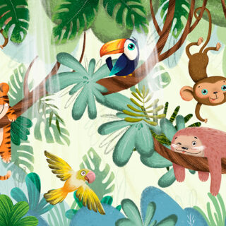 Animals in Jungle Cartoon Wallpaper for Kids Room