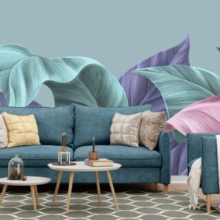 Guest Room Wallpaper, Colorful Tropical Leaves