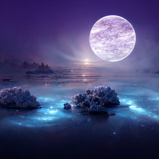 Moon Wallpaper with water, rocks and trees