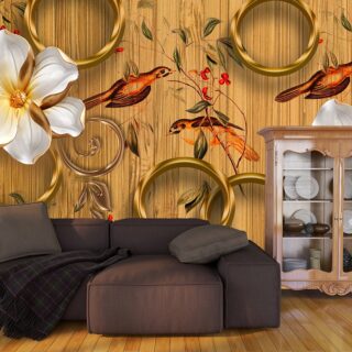 Birds Hanging on Branches Mural Wallpaper