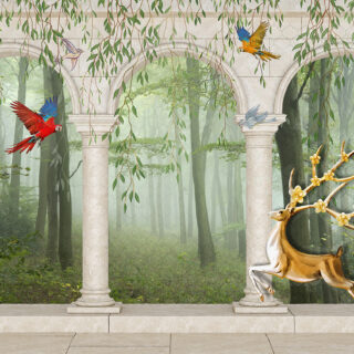 3D Deer and Birds Wallpaper Mural