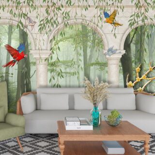 3D Deer and Birds Wallpaper Mural
