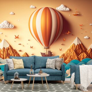 3D Hot Air Balloon Scenery Wallpaper for Kids Room