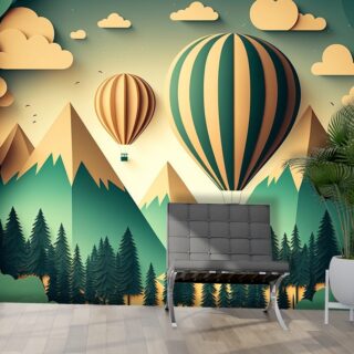 3D Hot Air Balloon Kids Room Wallpaper
