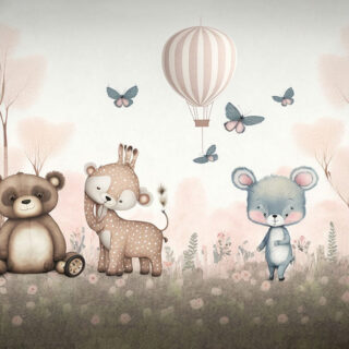 Animals and Hot Air Balloon Wallpaper for Kids Room