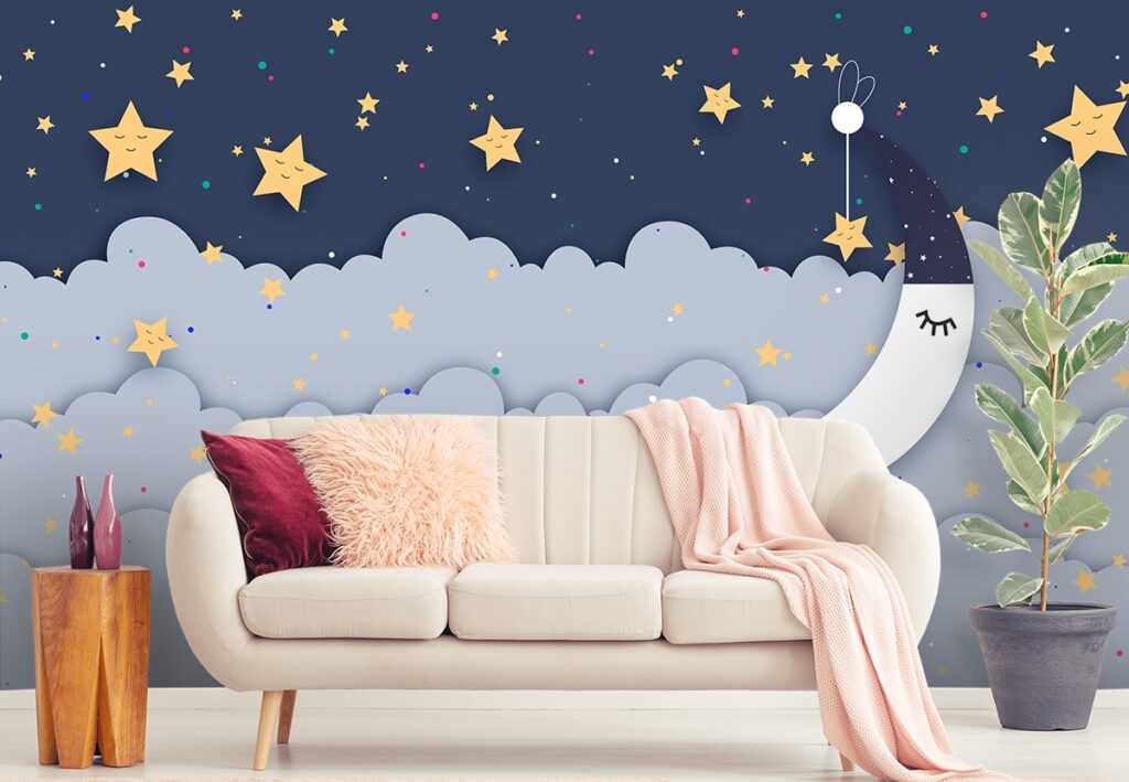 Kids Room Wallpaper, A moon and stars in the sky - Magicdecor®