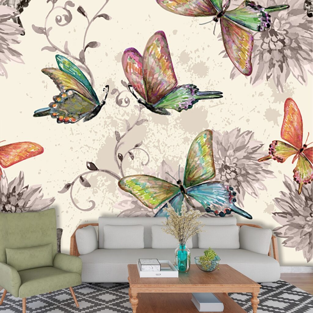 Kids Room Wallpaper, A pattern of butterflies and flowers - Magicdecor®
