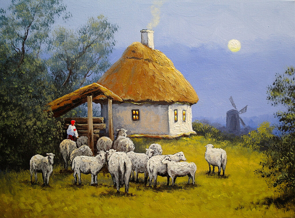 A painting of a group of sheep in a field - Magicdecor®