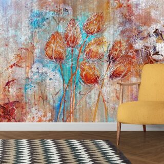 A Wallpaper of Colorful Flowers on a Wall