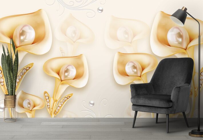 An Abstract Wallpaper of Flowers with Crystals