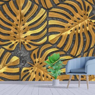 Golden Leaves Pattern Wallpaper Mural
