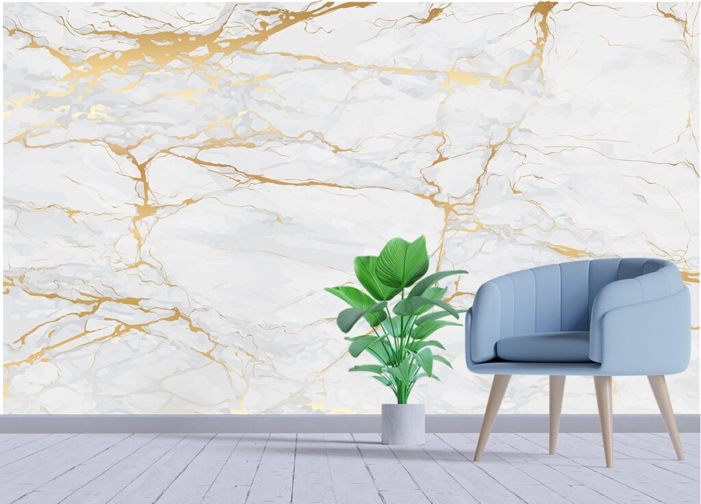 White Marble with Gold Veins Wallpaper - Magic Decor