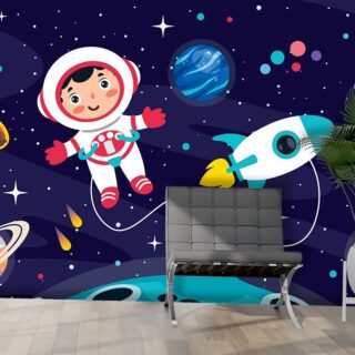 Boy Exploring Space Kids Room Wallpaper