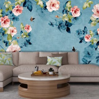 Blue Floral Heaven Wallpaper Mural