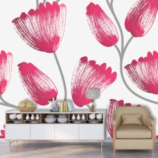 Pink Floral Art Wallpaper Mural