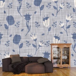 Blue Floral Damask Wallpaper for Walls