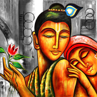 Artistic Radha Krishna Mural Wallpaper