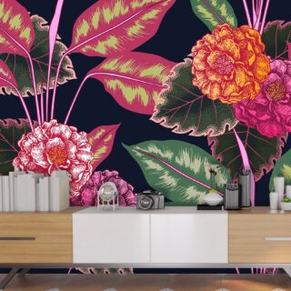 Beautiful Flowers and Leaves Wallpaper for Wall